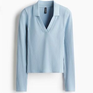 H&M Light Blue Ribbed Top with Collar